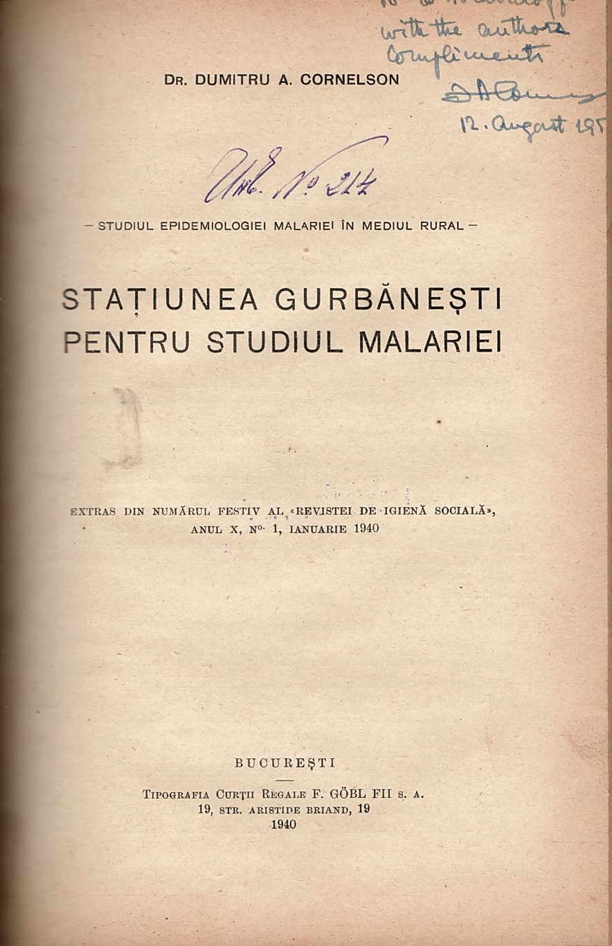   Statiunea gurbanesti. Pentru Studiul malariei