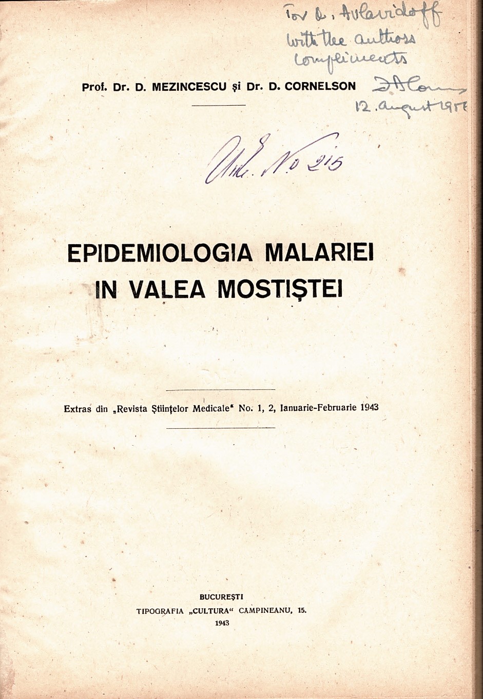  Epidemiologia malariei in valea mostistei