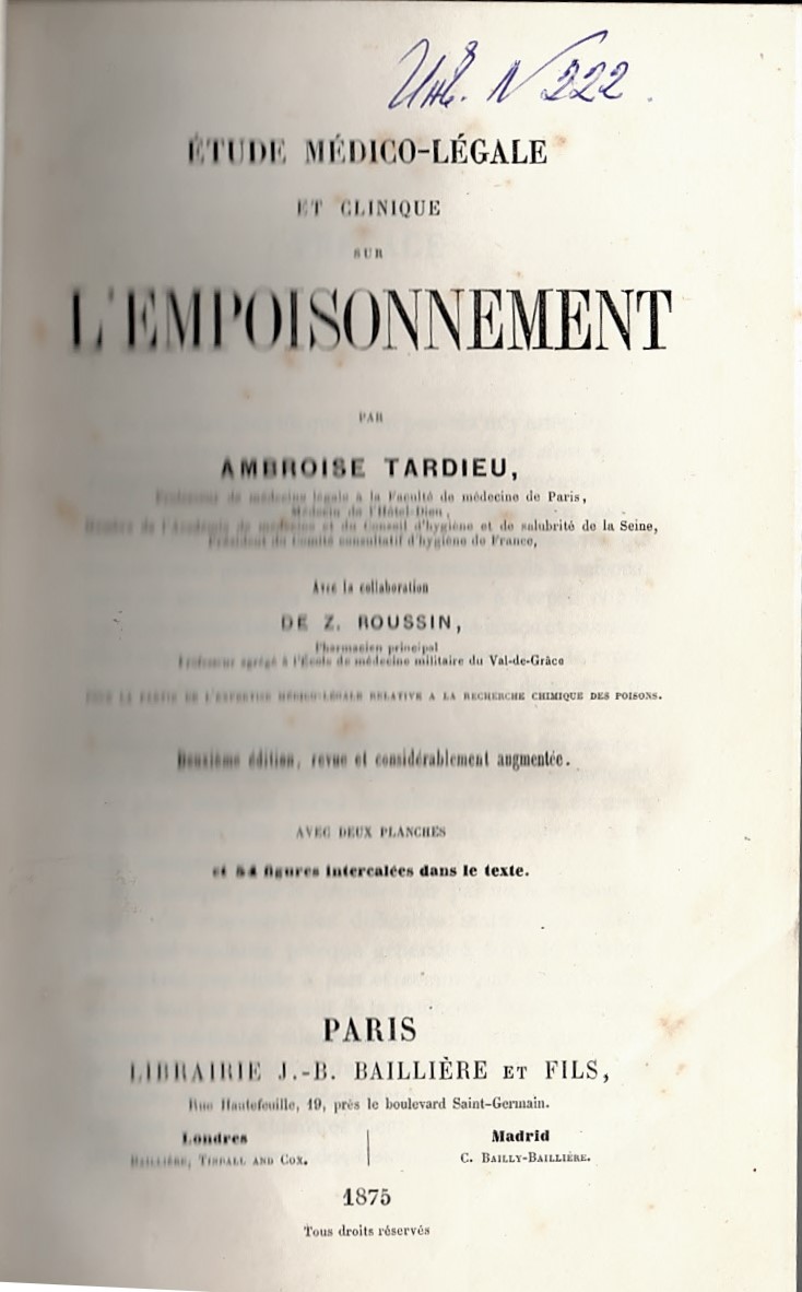  Etude medico – legale et clinique sur L’empoisonnement