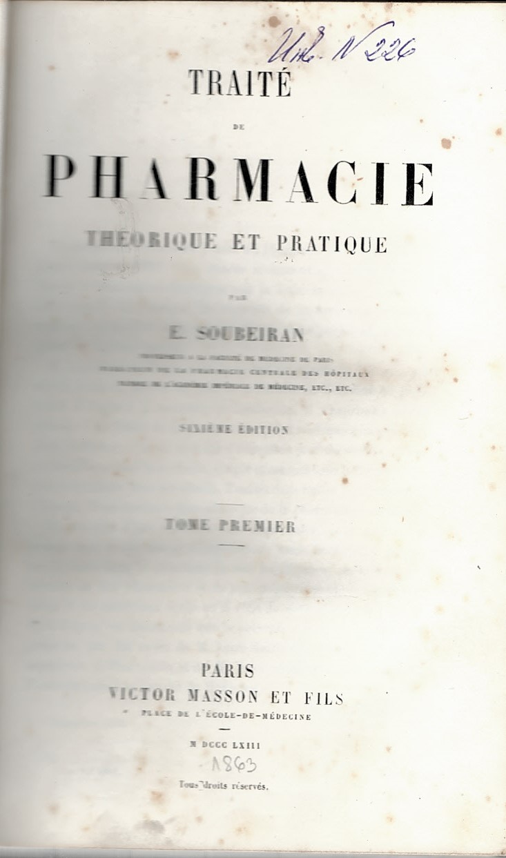  Traite de Pharmacie. Theorique et pratique