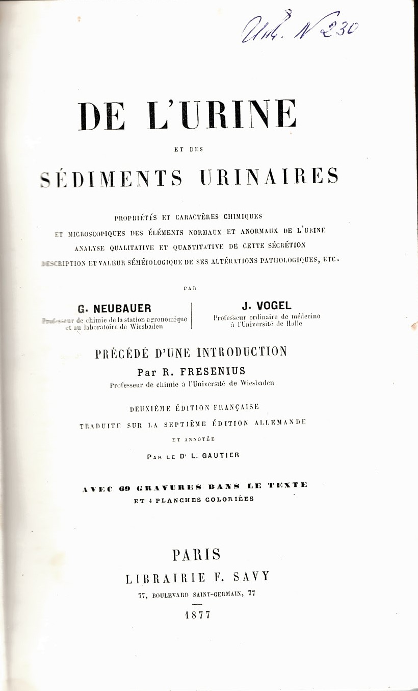   De L'urine et des sediments urinaires