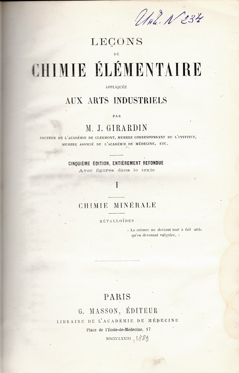   Lecons de chimie elementaire, part 1