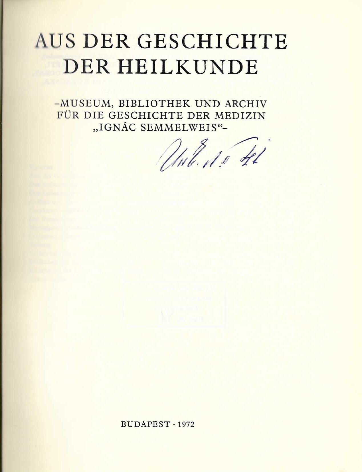  Aus der Geschichte der Heilkunde museum, bibliothek und archiv fur die geschichte der medizin  Ignas Semmelweis 