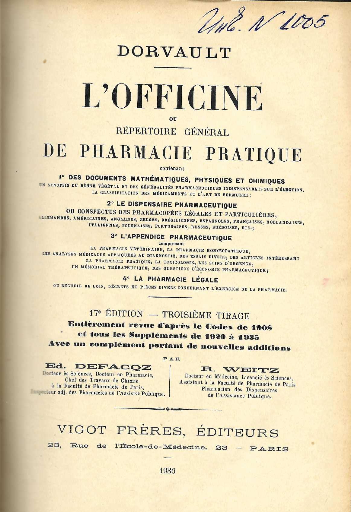  L’officine ou repertoire general de pharmacie pratique