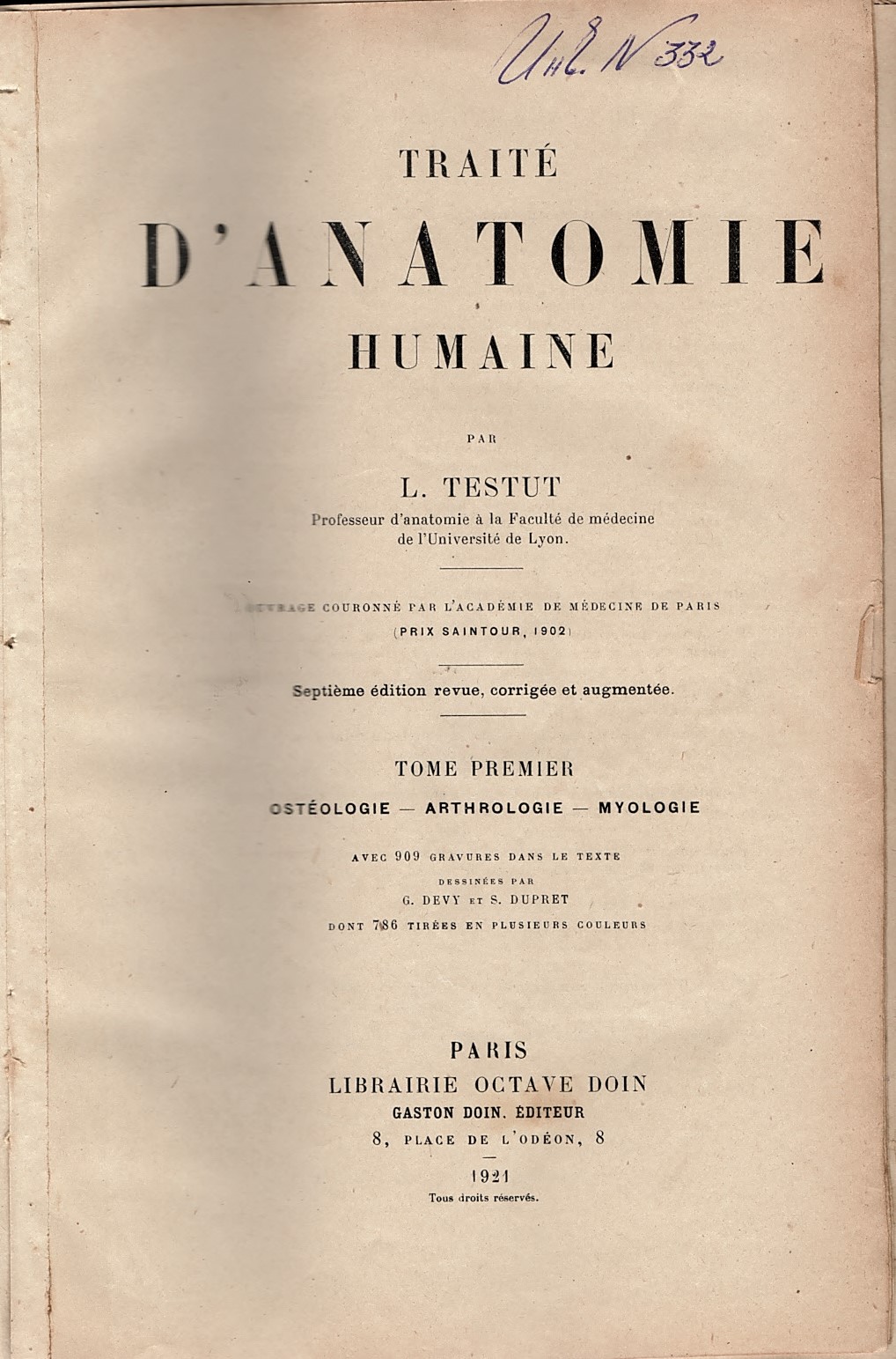  Traite d’Anatomie humaine. t. 1