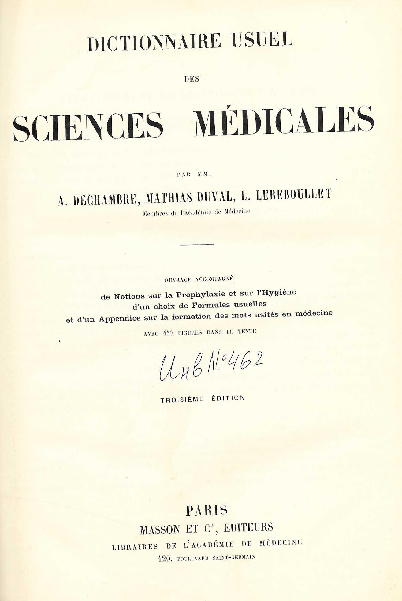  Dictionnaire usuel des sciences medicales