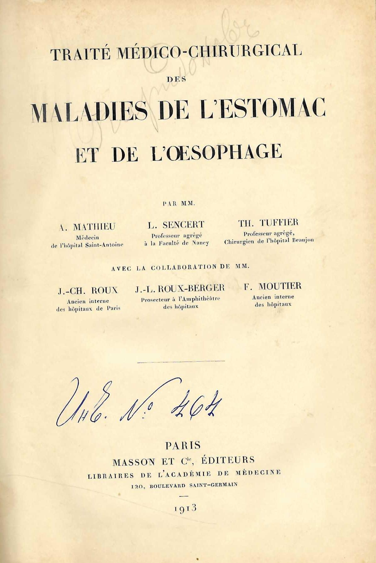  Traite medico-chirurgical des maladies de l’estomac et de l'oesophage