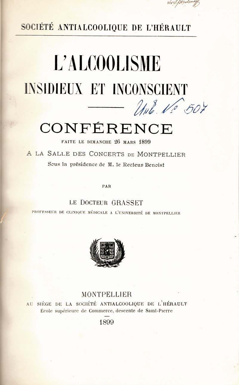   L'alcoolisme insidieux et inconscient conference - 26 mars 1899