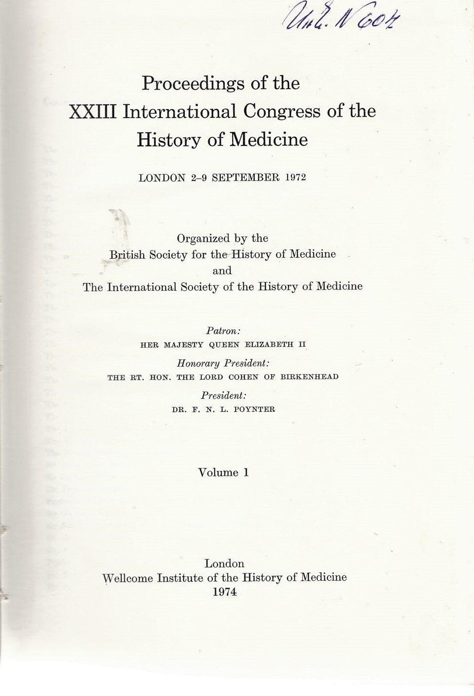  Proceedings of the XXIII International Congress of the History of Medicine, 2 - 9 September 1972, vol. 1