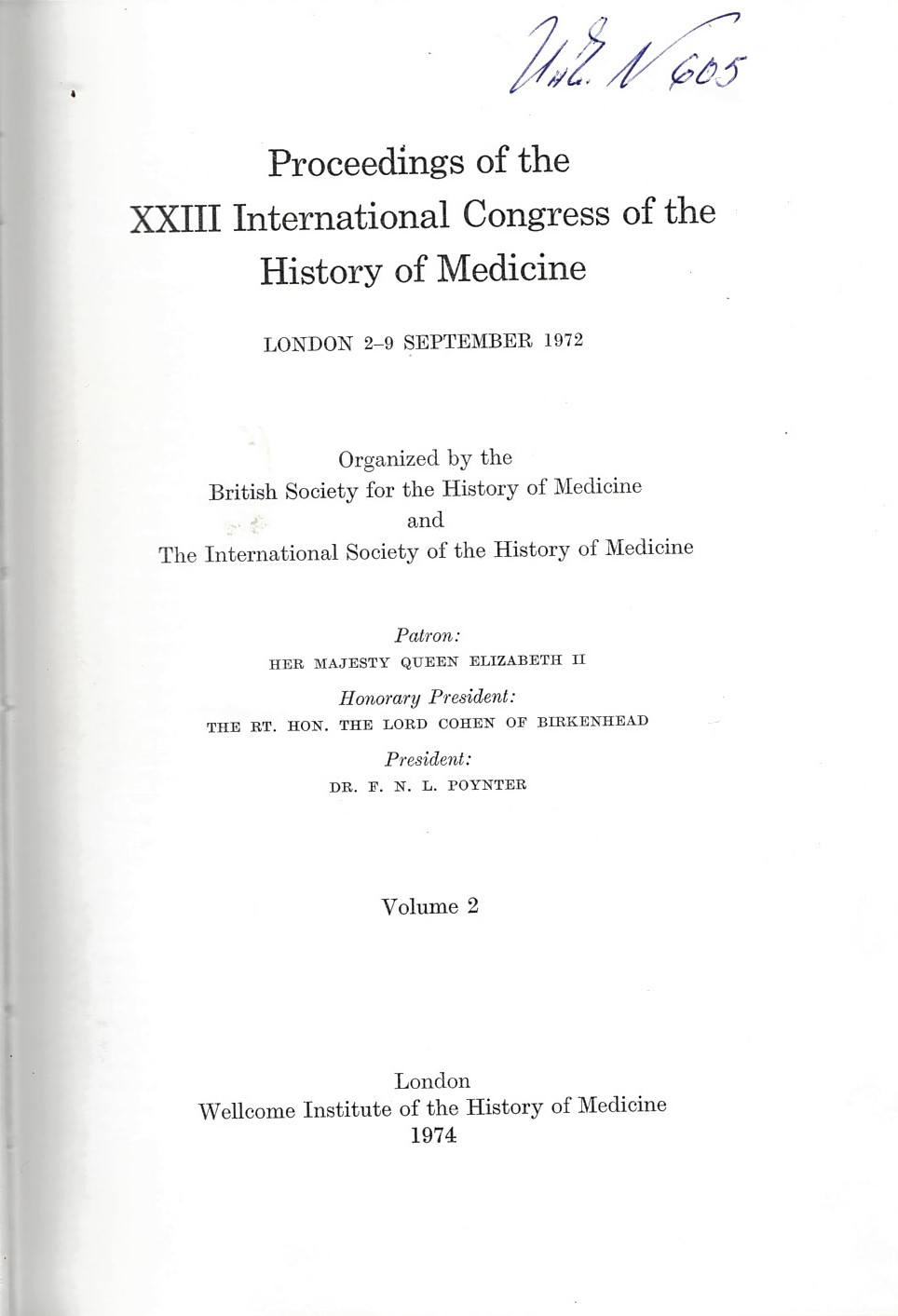  Proceedings of the XXIII International Congress of the History of Medicine, 2 - 9 September 1972, vol. 2