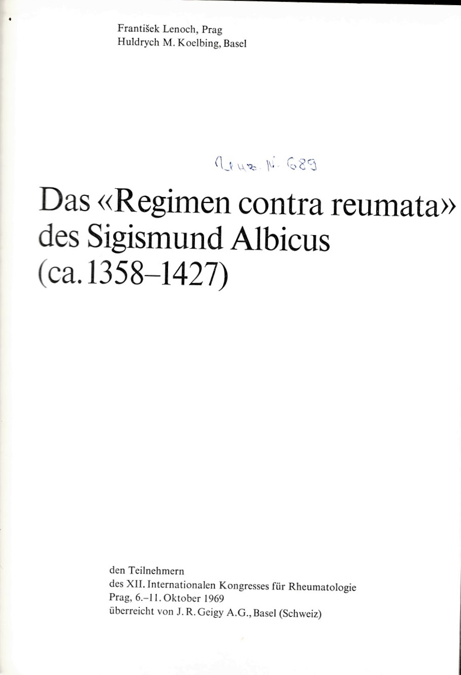  Das  Regimen contra reumata  des Sigismund Albicus (ca. 1358-1427)