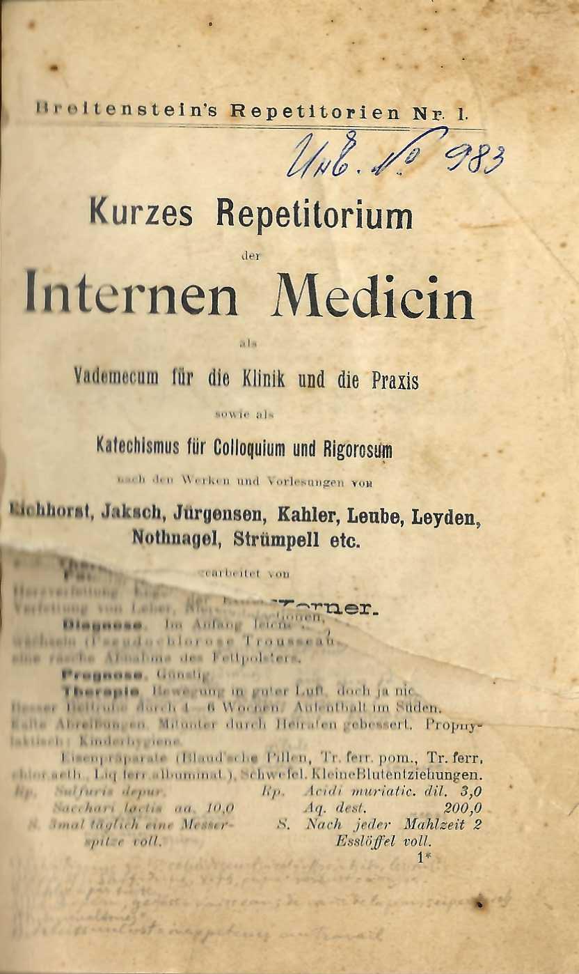  Kurzes repetitorium der internen medicin