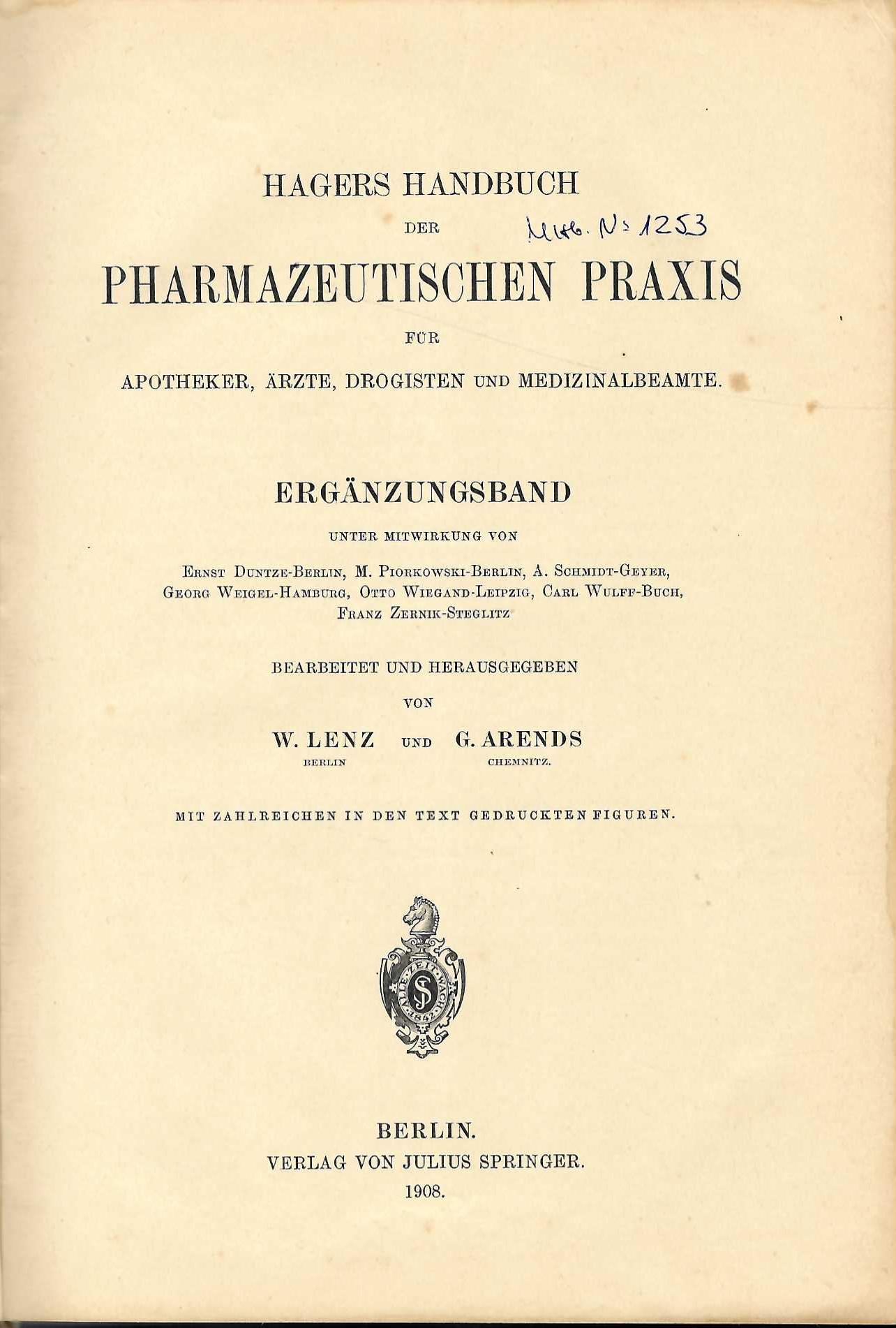  Hagers – Handbuch der pharmazeutischen praxis. t. I
