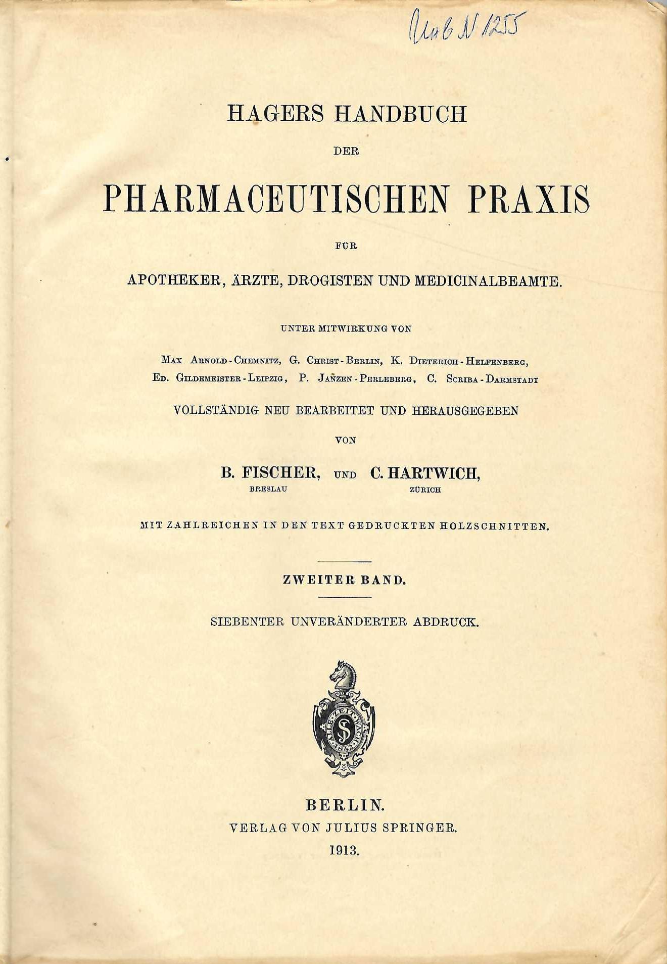  Hagers – Handbuch der pharmazeutischen praxis. t. II