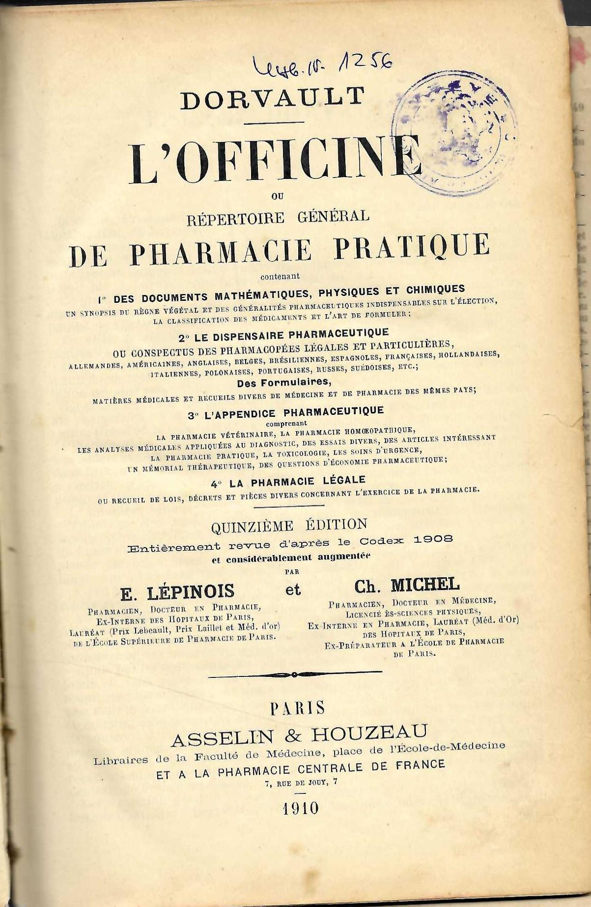  Darvault L’officine ou repertoire general de pharmacie pratique