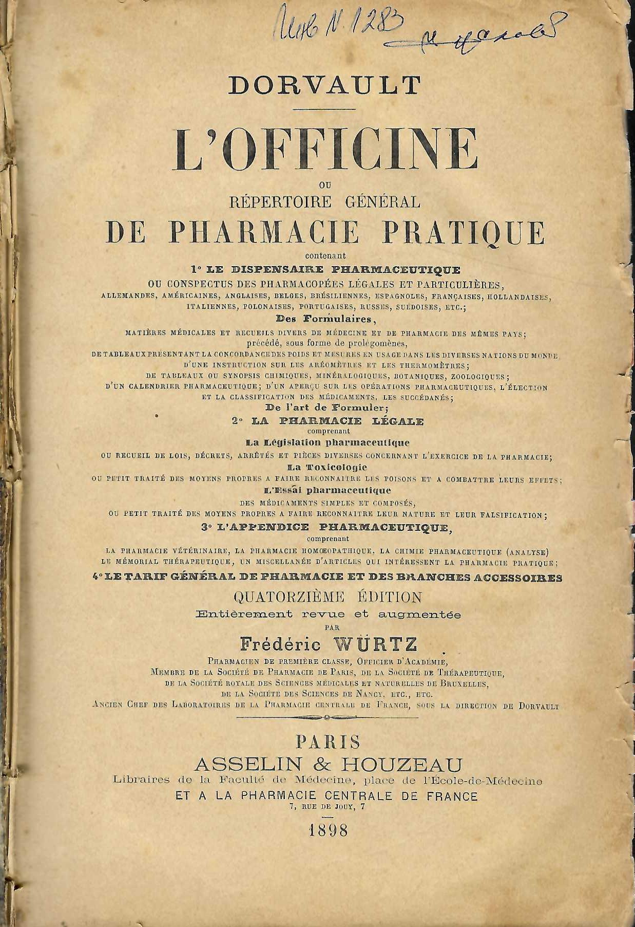  Darvault L’officine ou repertoire general de pharmacie pratique