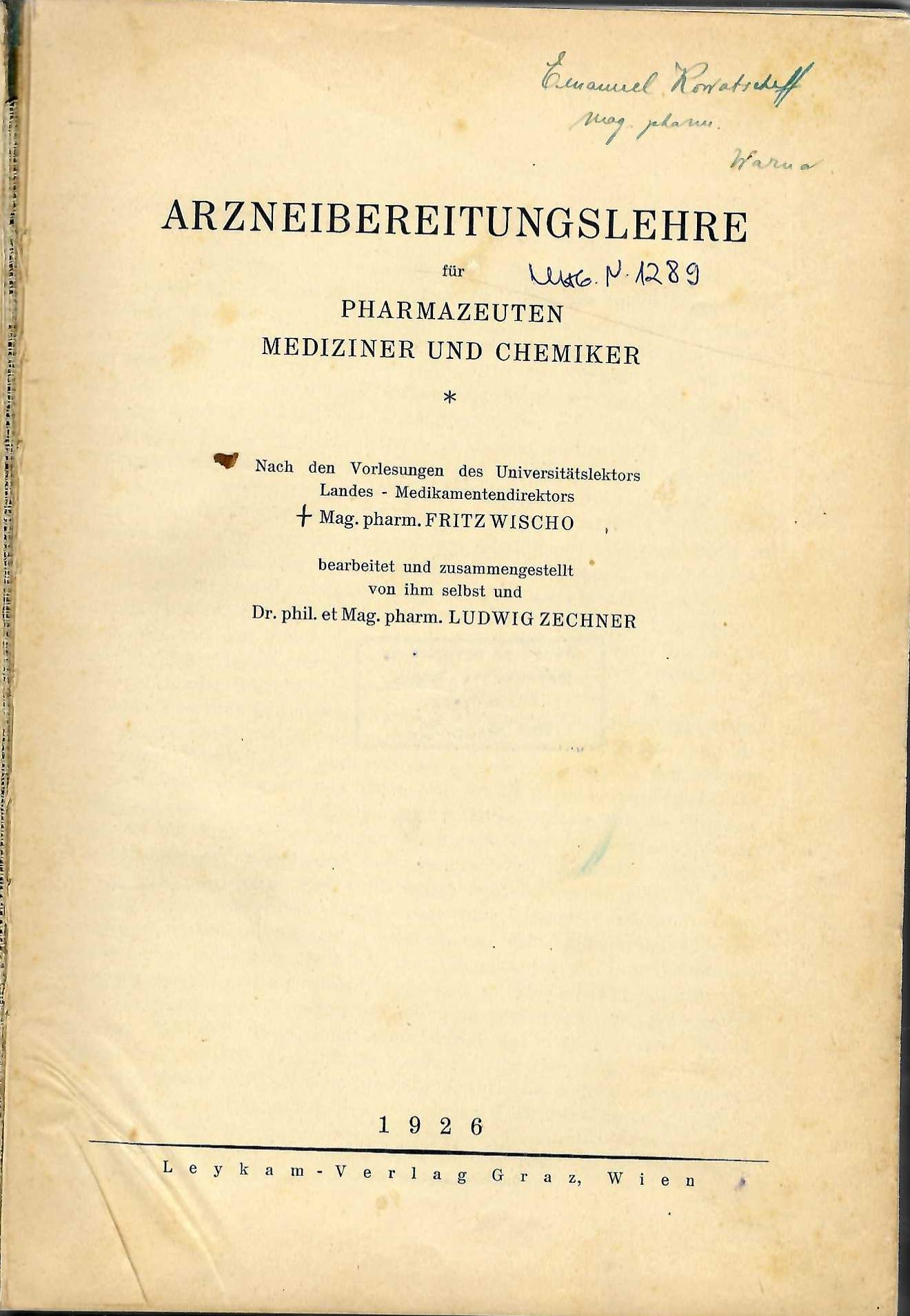   Arzneibereitungslehre fur pharmazeuten mediziner und chemiker