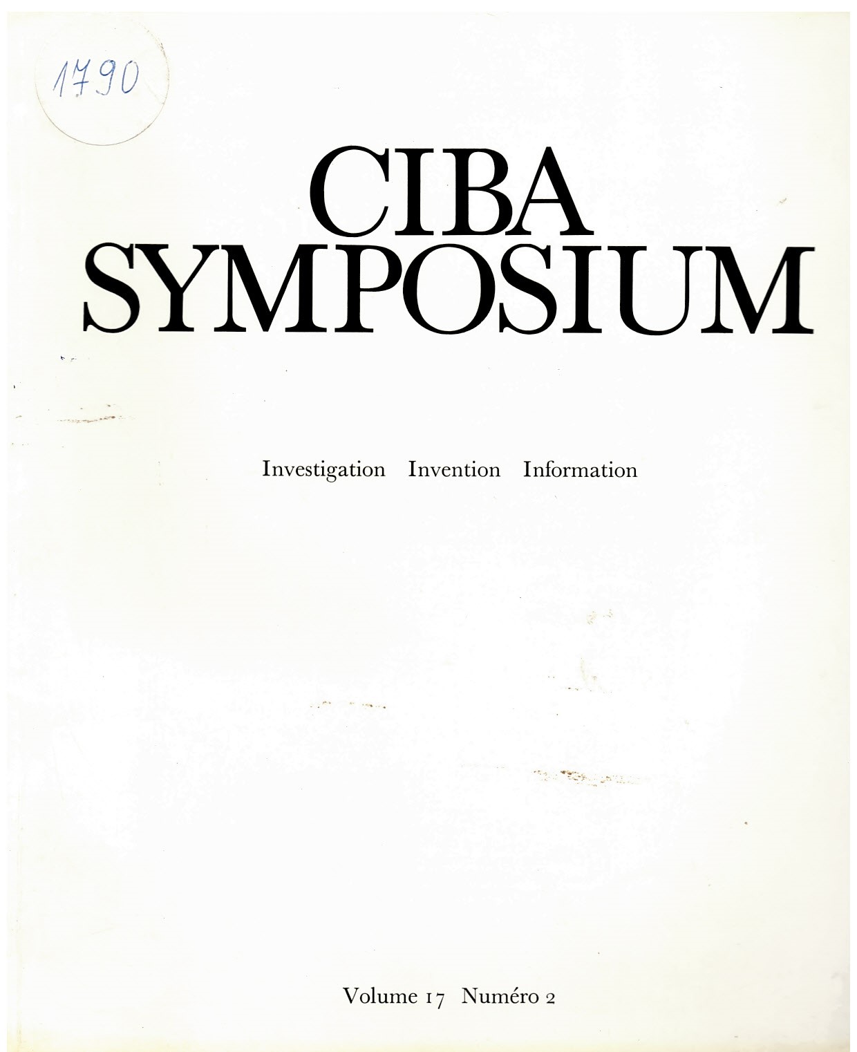  Ciba symposium, volume 17, № 2 , 1971 г.   инв. № 1790