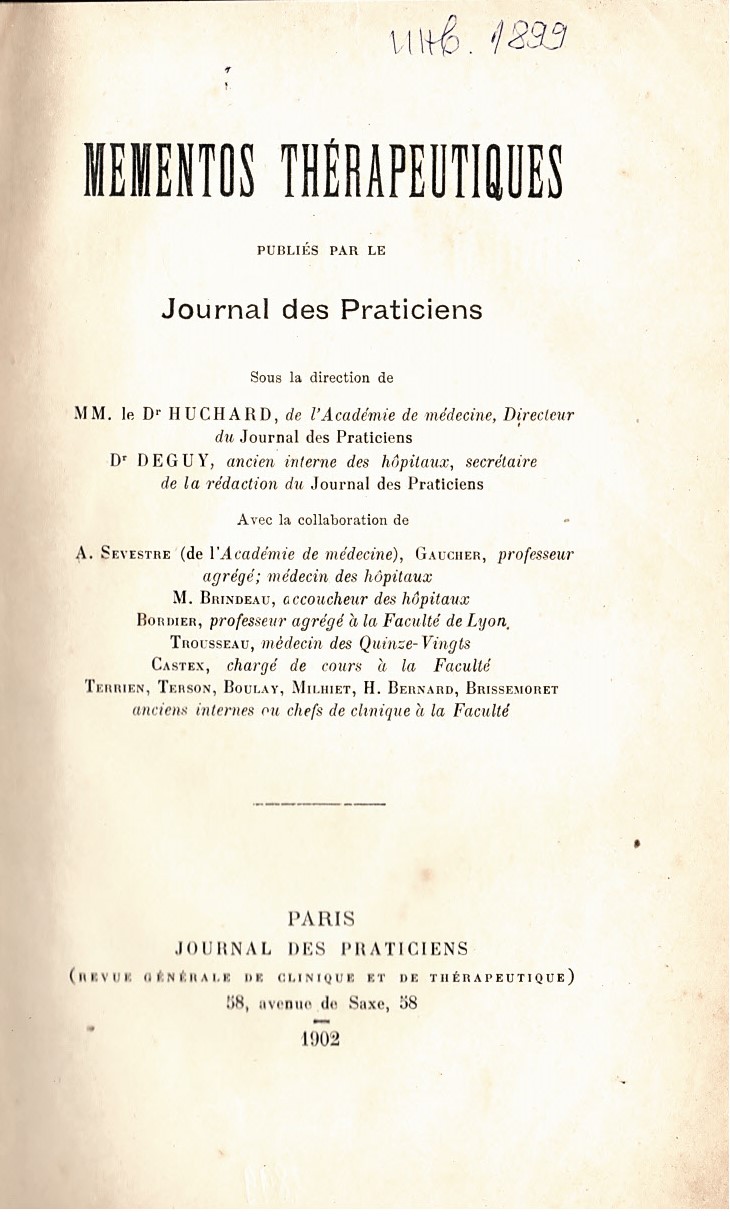  Mementos therapeutiques. Journal des praticiens, v. II
