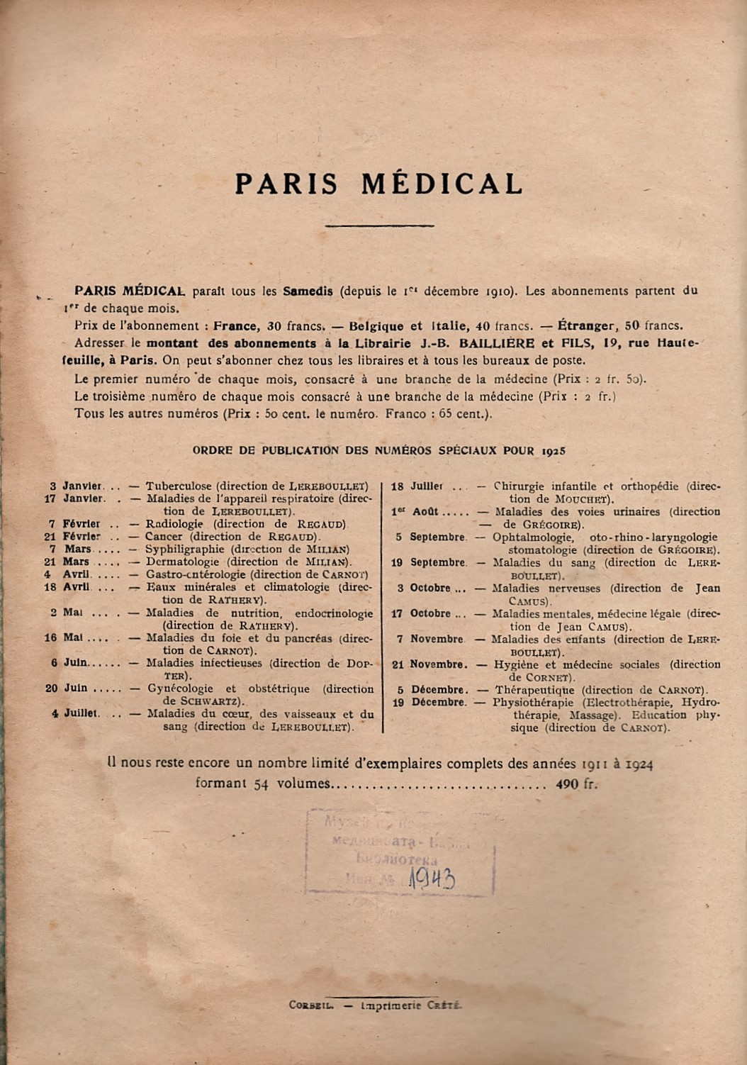  Paris medical, v. LIV, 1924 г.