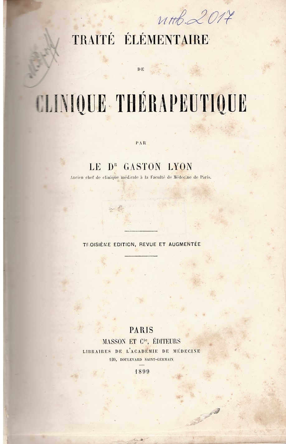   Traite elementaire de clinique therapeutique