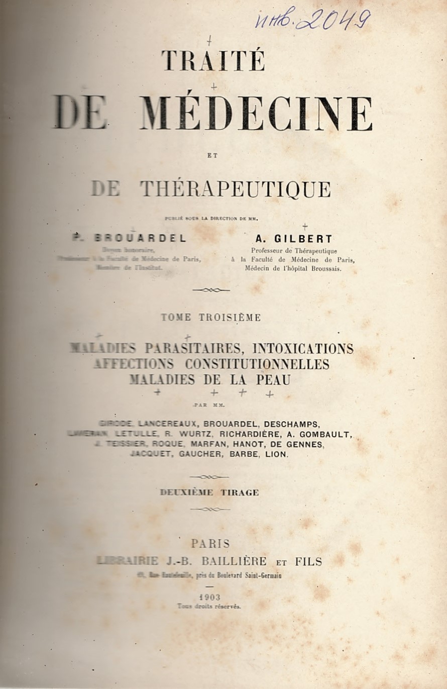  Traite de medicine et de therapeutique. Tome 3