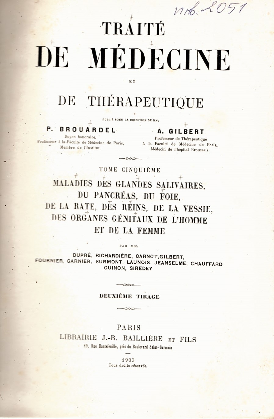 Traite de medicine et de therapeutique. Tome 5