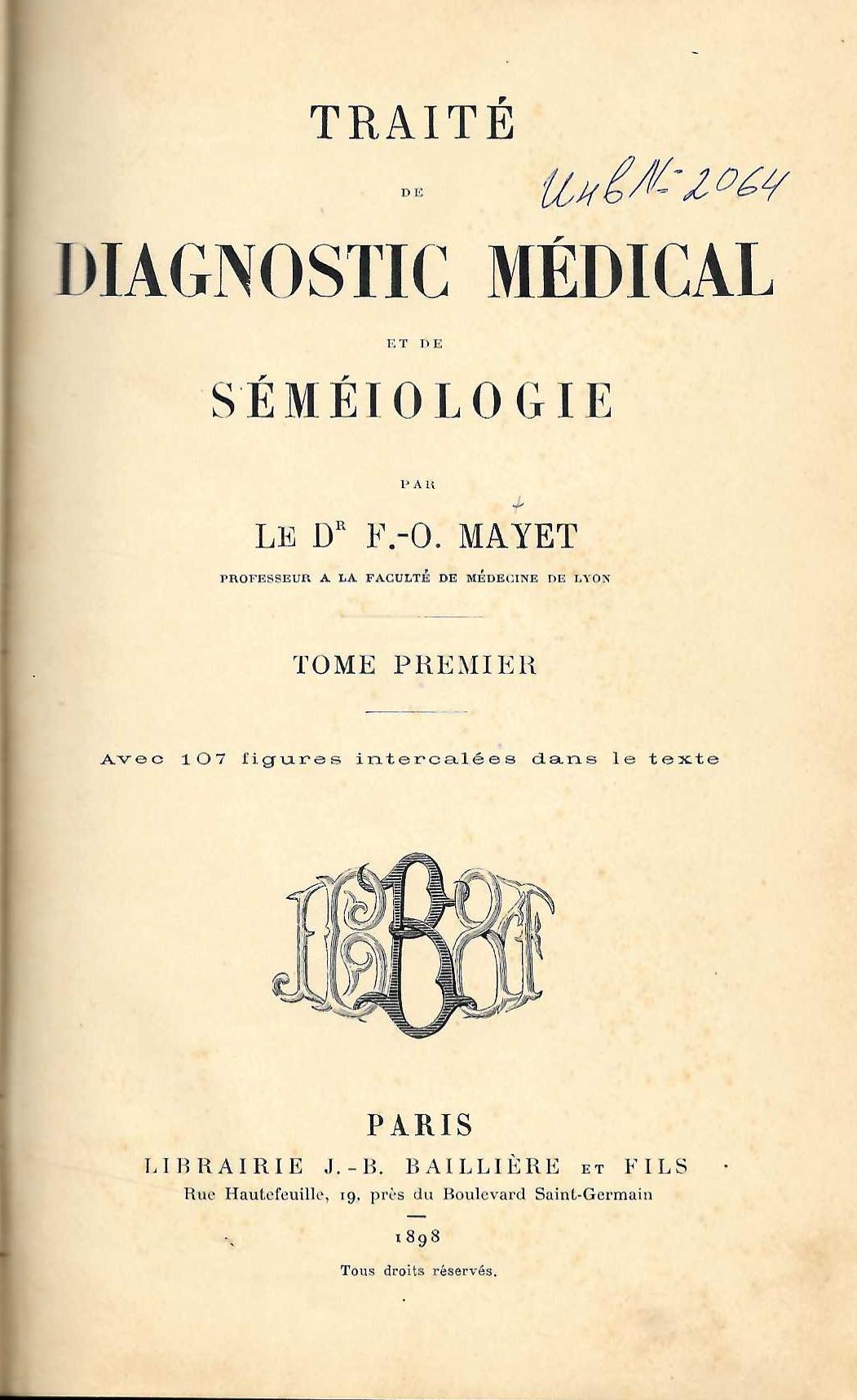  Traite de diagnostic medical et de semeiologie, tome 1
