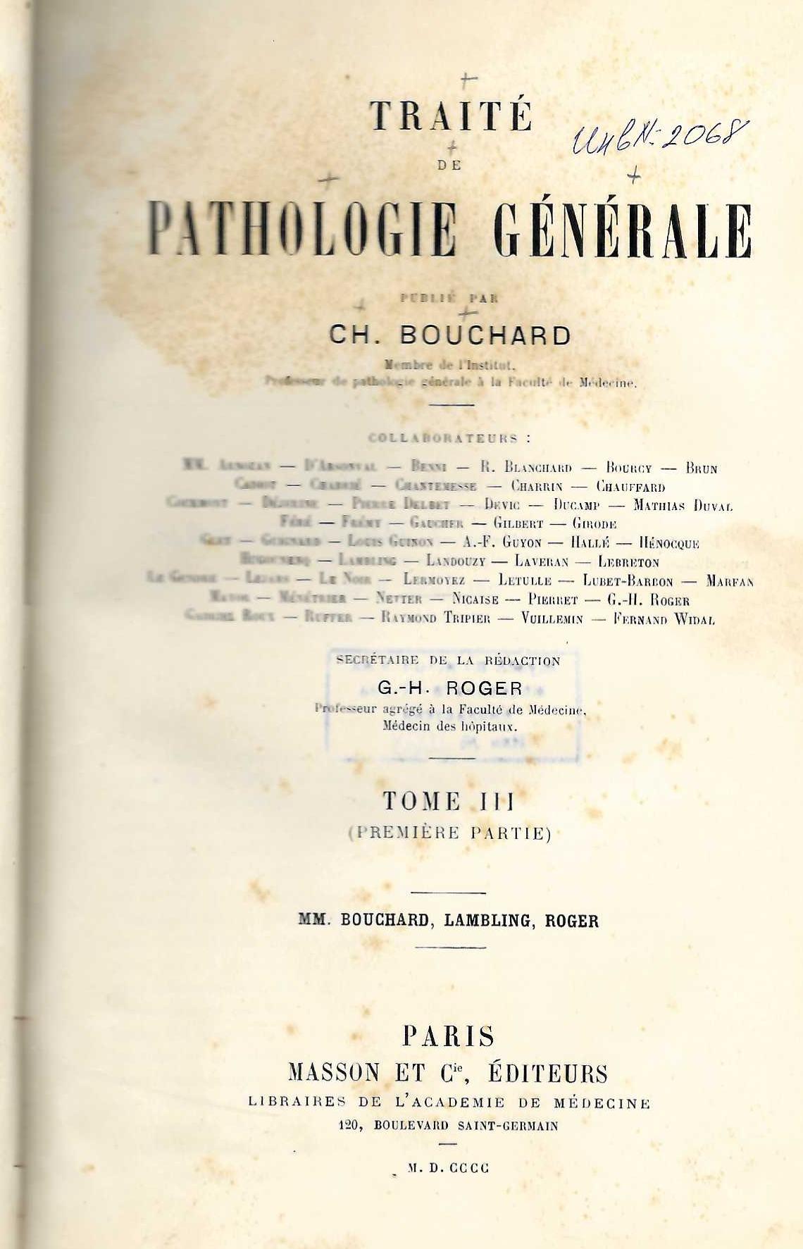   Traite de pathologie generale, tome 3