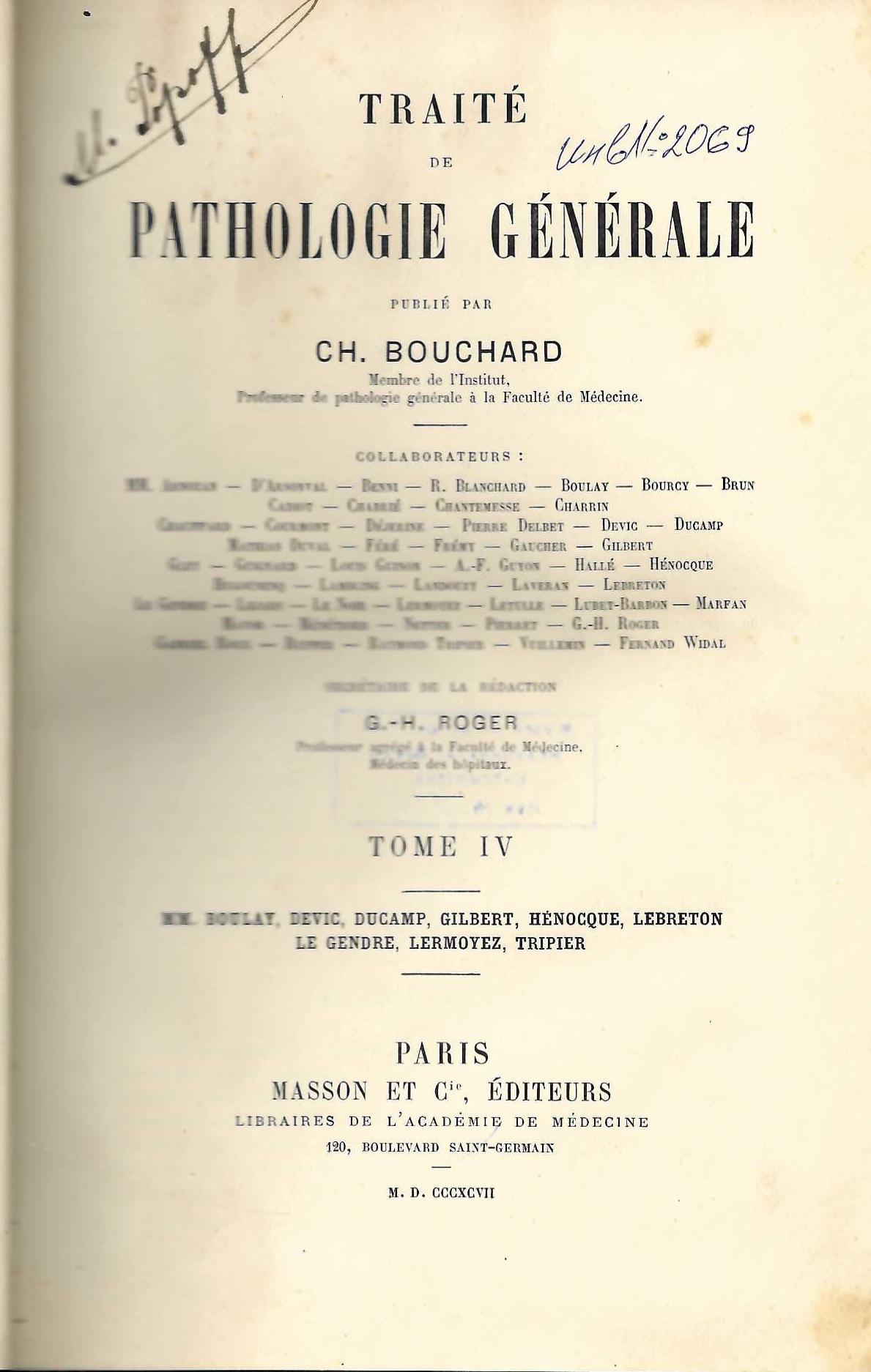   Traite de pathologie generale, tome 4