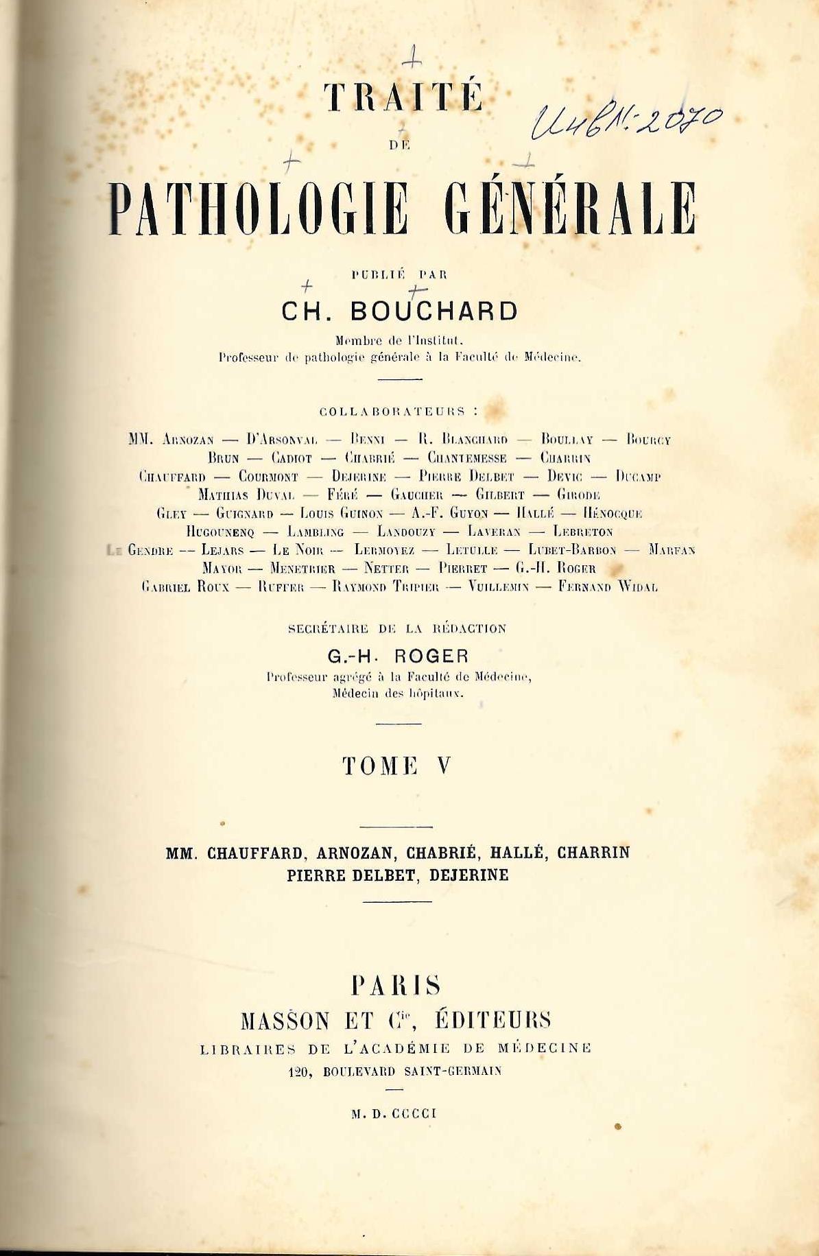   Traite de pathologie generale, tome 5 