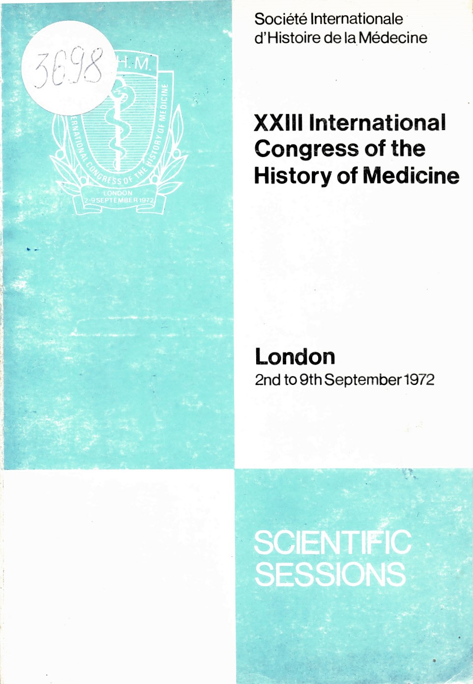  Proceedings of the XXIII international congres of the historye of medicine, London, vol. I