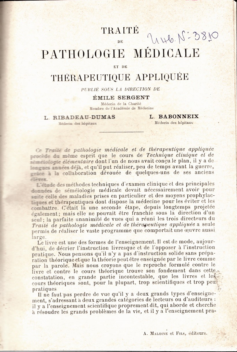  Emile Sergent, Traite de patologie medicale. Foie et pancreas