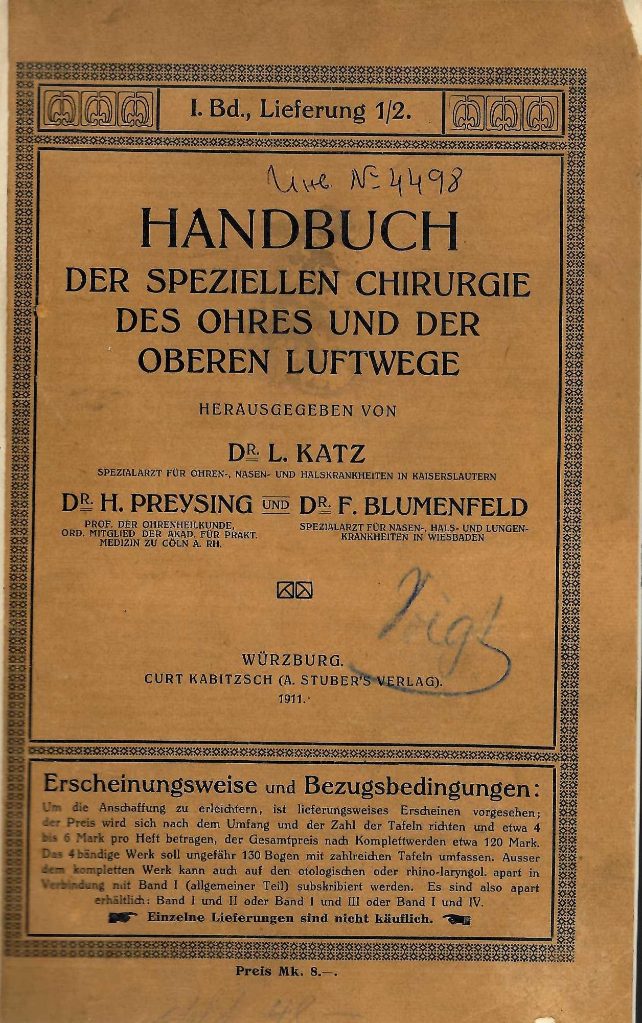   Handbuch der speciellen chirurgie des ohres  und der oberen  Luftwege  - b. I, 2