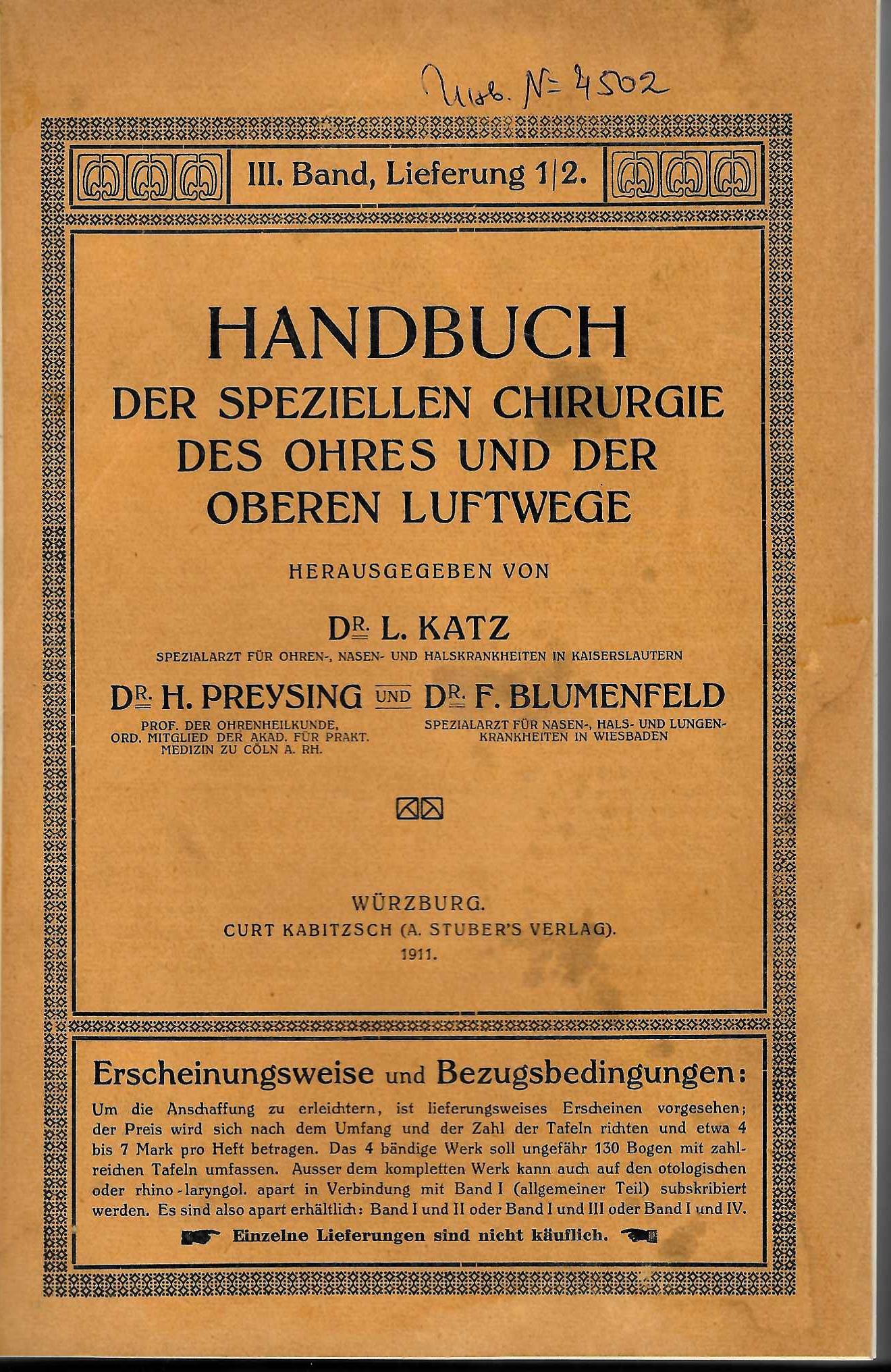   Handbuch der speciellen chirurgie des ohres  und der oberen  Luftwege  - b. III, 