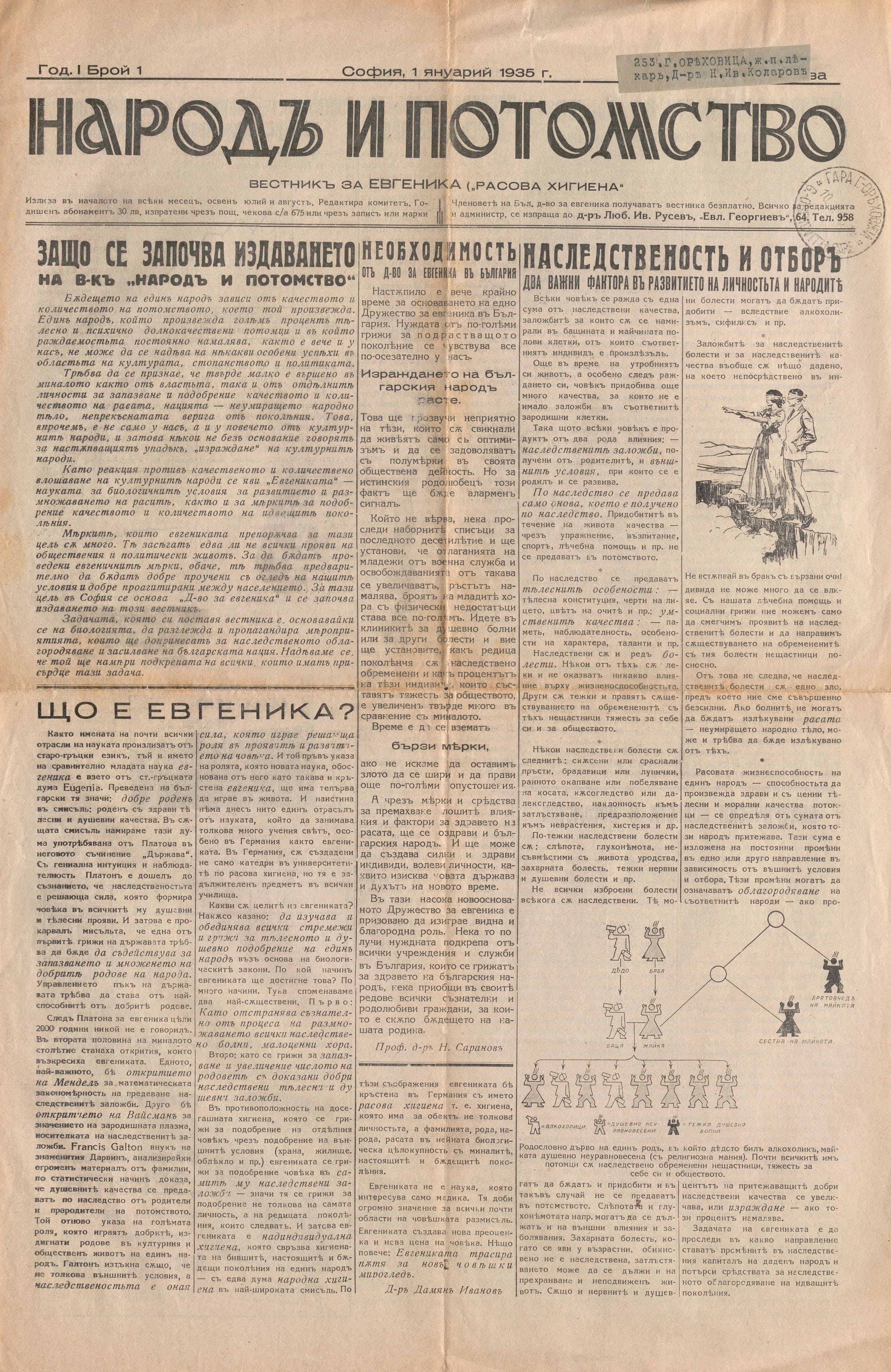  в-к  Народъ и потомство , бр. 1, 1935 г.