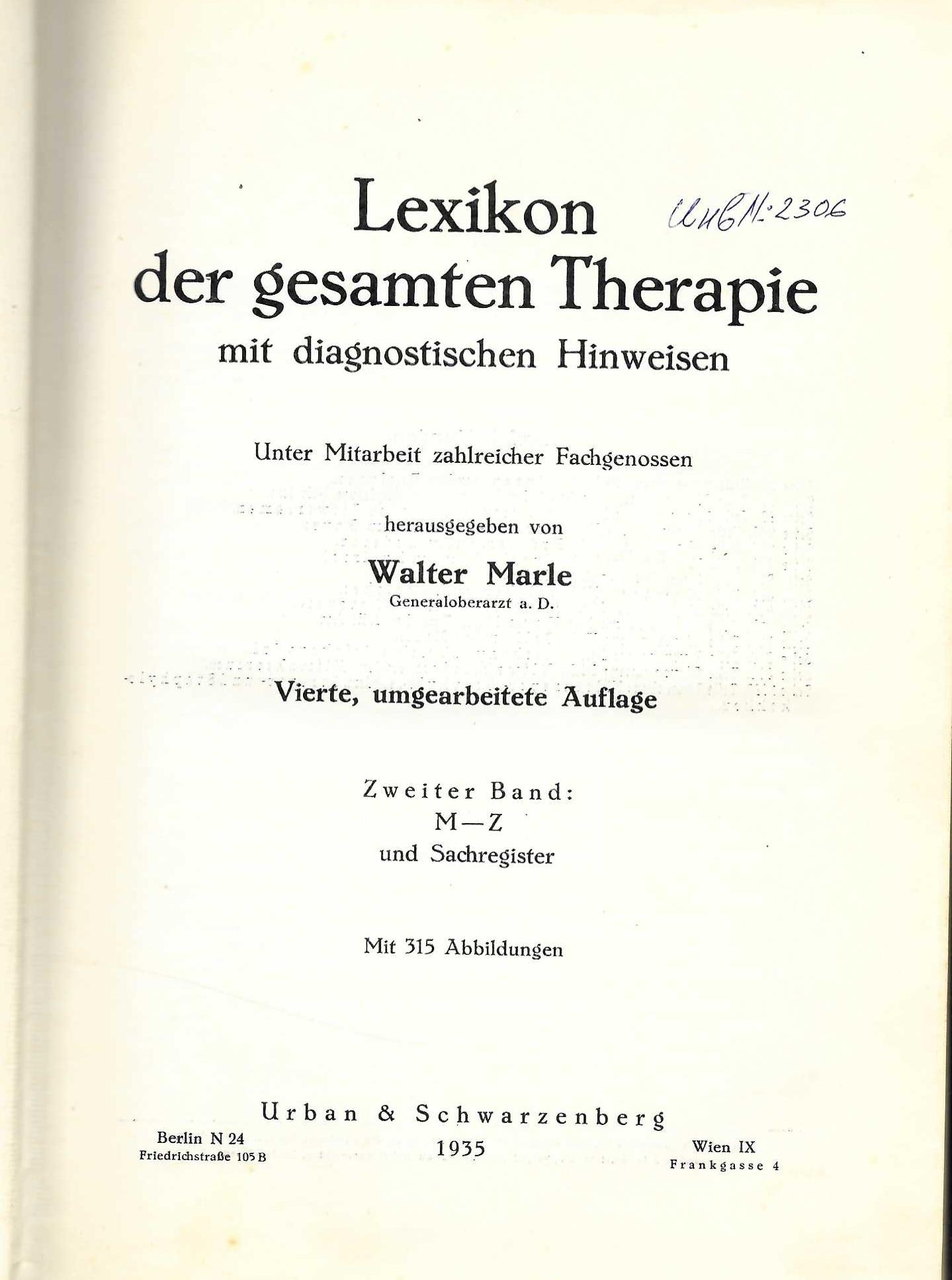  Lexikon der gesamten Therapie mit diagnostischen  Hinweisen, band II, M - Z