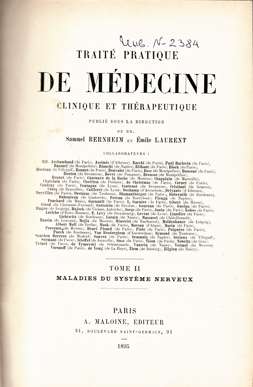  Traité pratique de médecine clinique et thérapeutique. Tome II: Maladies du systeme nerveux