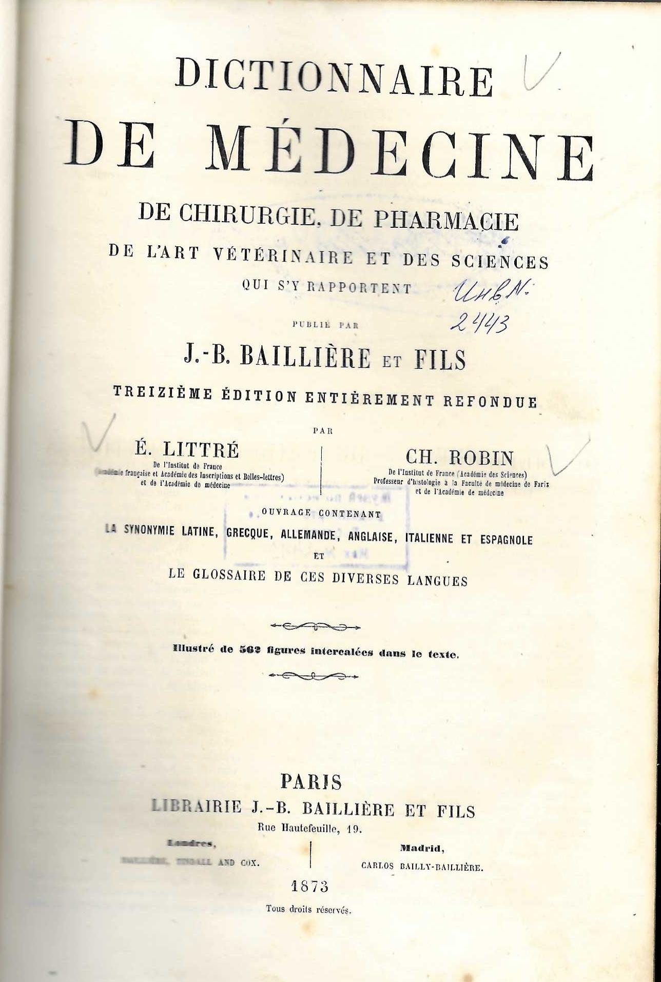  Dictionnaire de médecine, de chirurgie, de pharmacie, de l'art vétérinaire et des sciences 