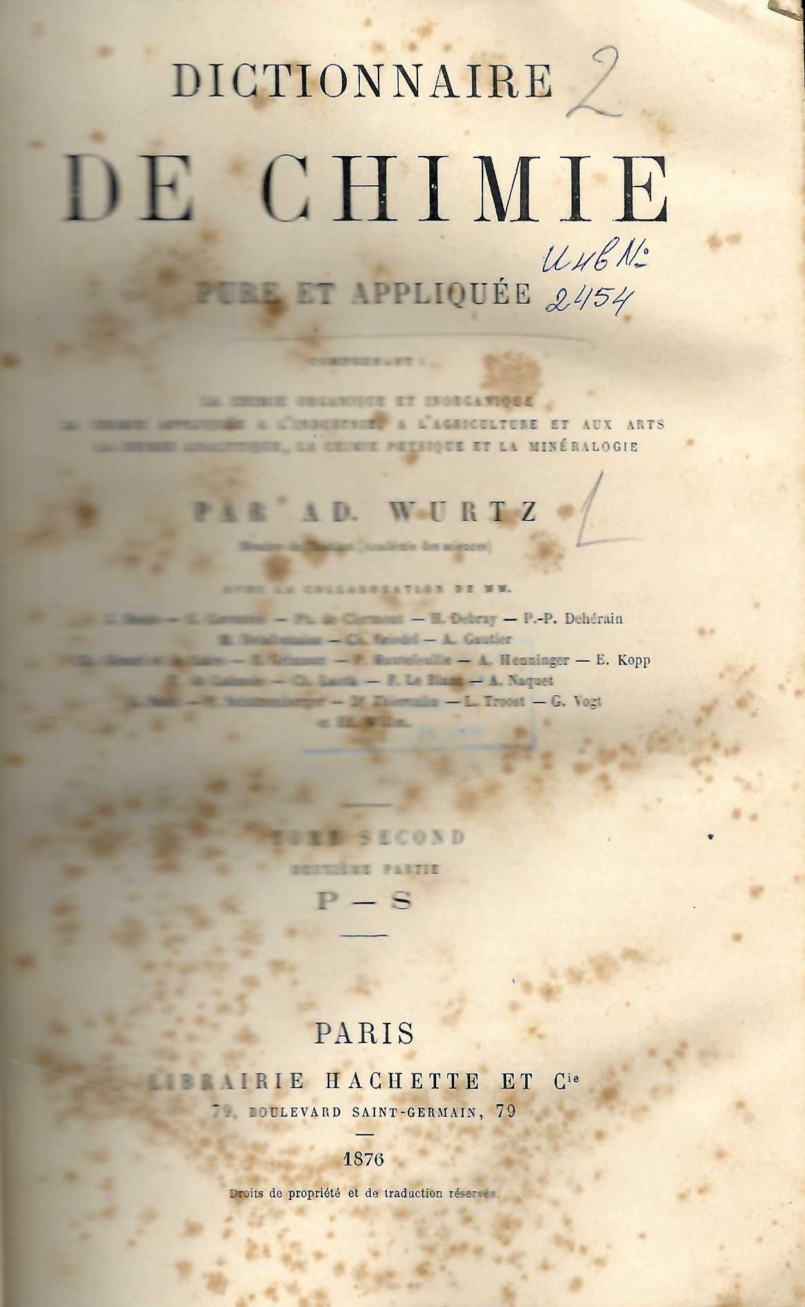  Dictionnaire de chimie pure et appliquée, tome 2: P - S
