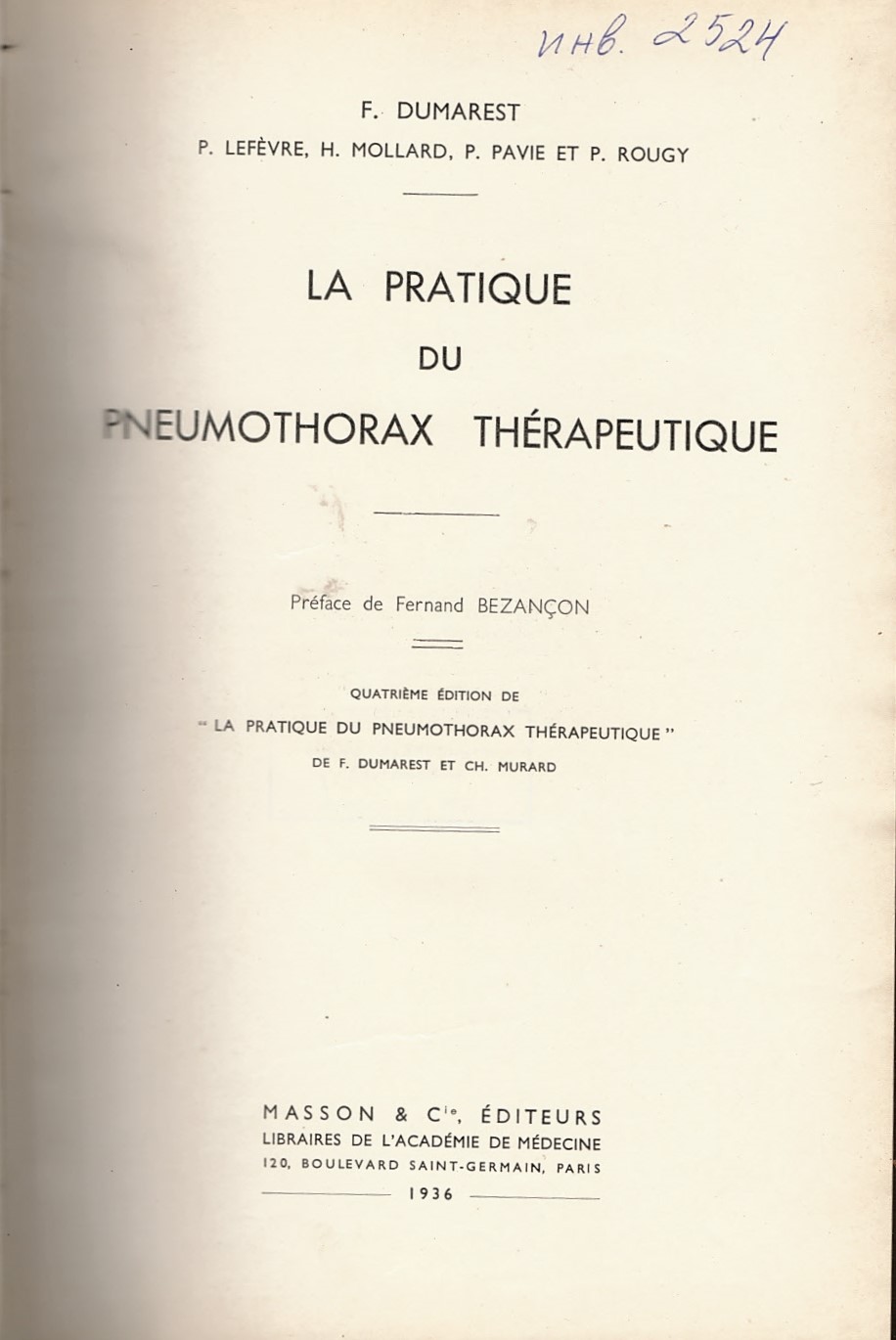   La pratiqe du pneumothorax therapeutique
