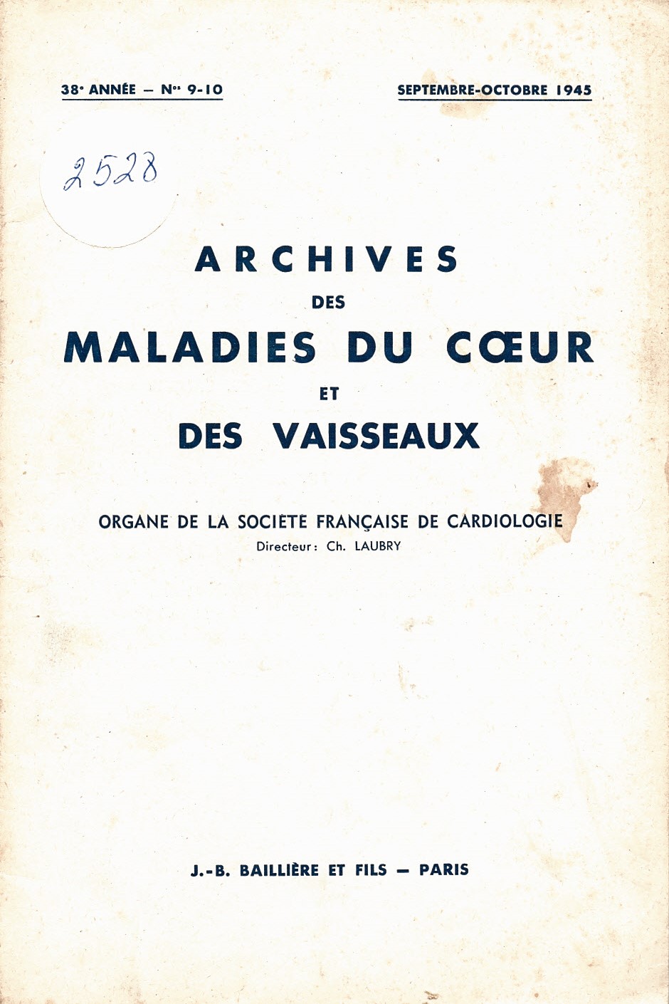  Archives des maladies du coeur et des vaisseaux, 1945 год., № 9 - 10