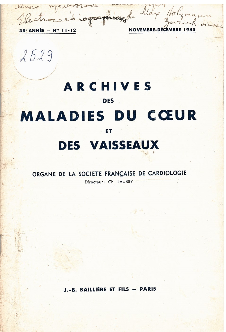  Archives des maladies du coeur et des vaisseaux, 1945 год., № 11 - 12