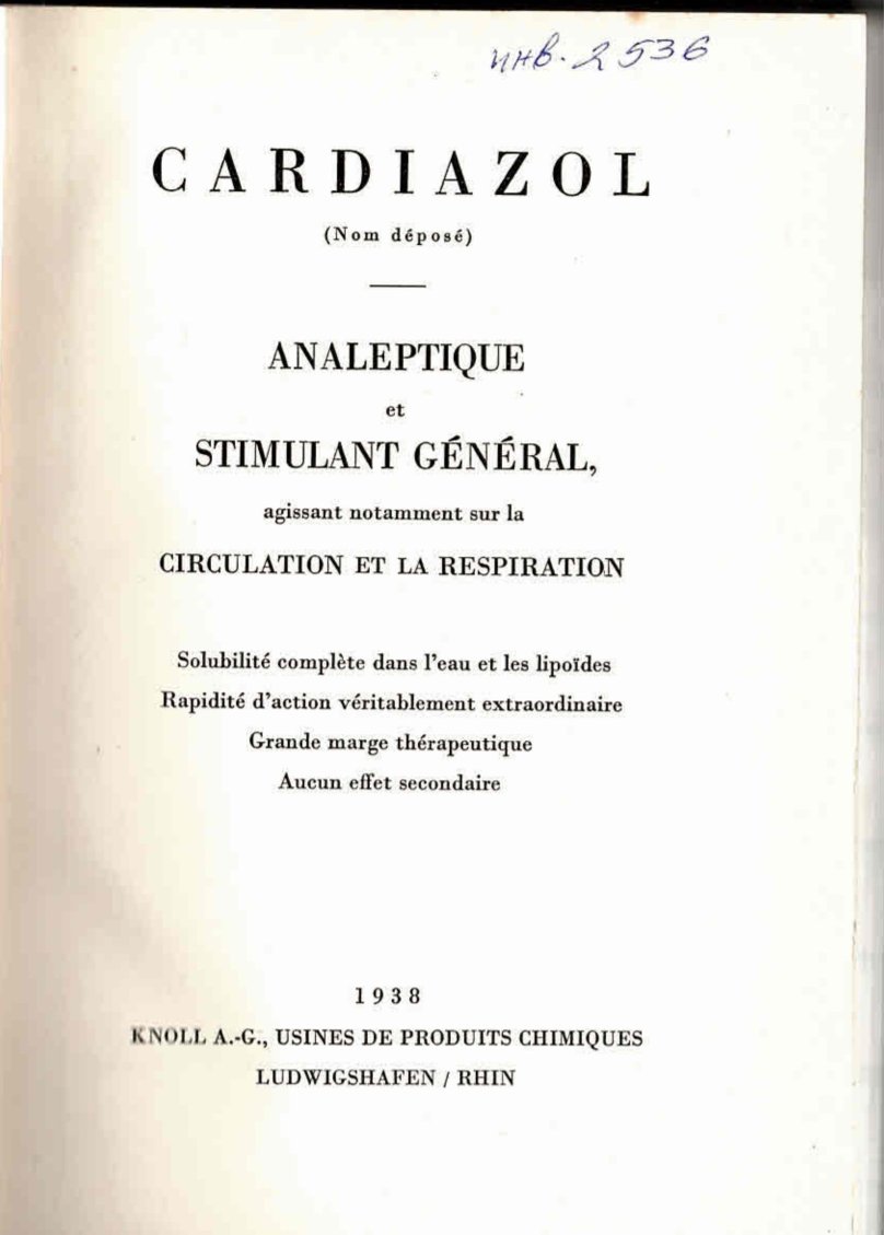  Cardiozol. Analeotique et Stimulant general, agissant notamment sur la 