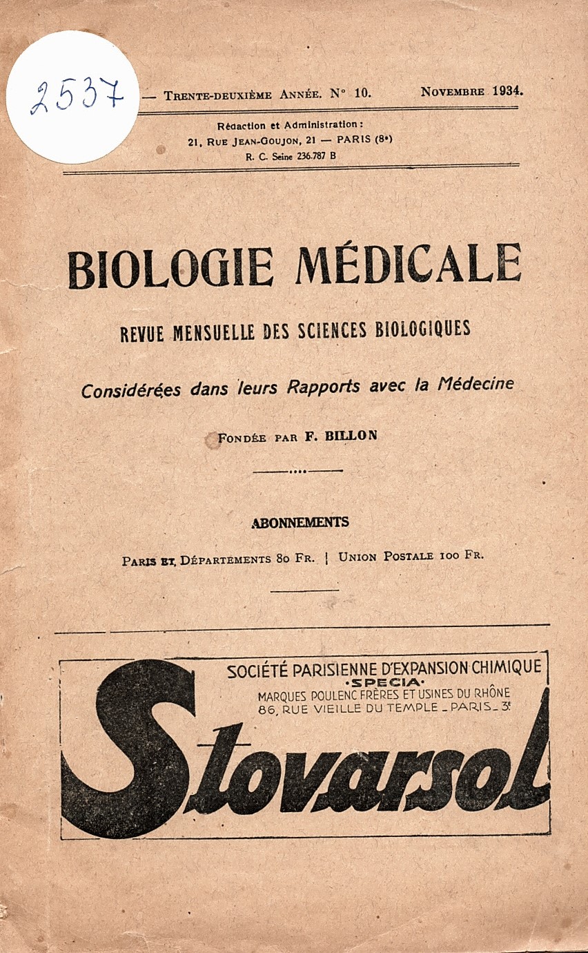  Biologie medicale, vol. XXIV, № 10, 1934 г.