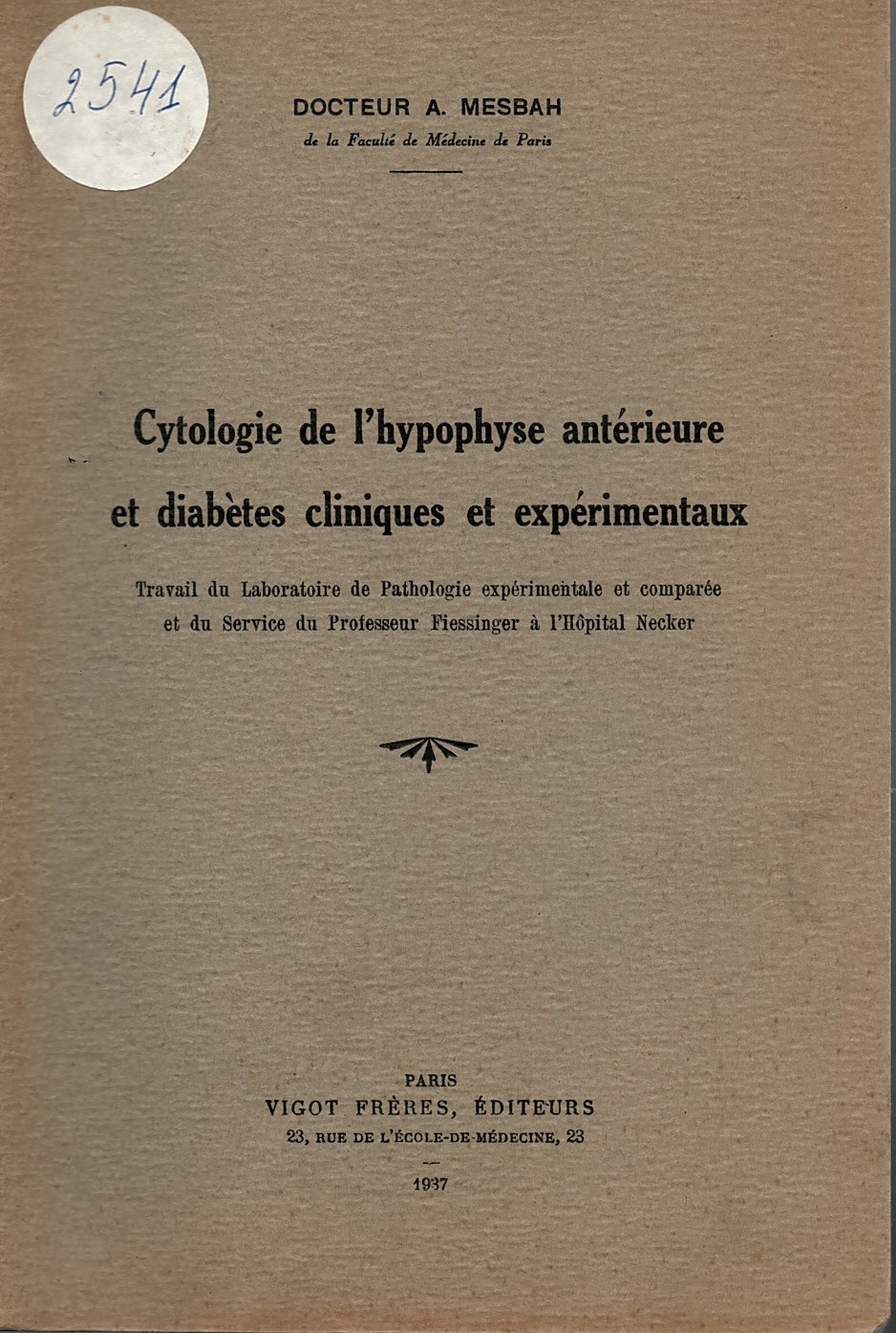  Cytologie de l’hypophyse anterieute et diabetes cliniques et experimentaux