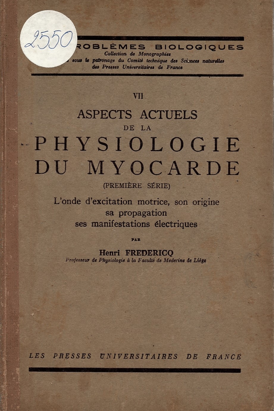  VII Aspects actuels de la physiologie du myocarde    инв. № 2550