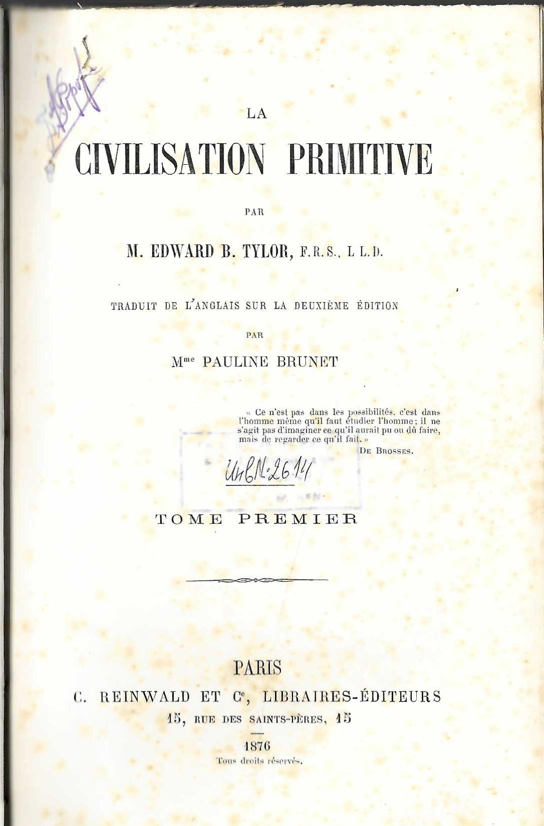  La civilisation primitive, tome 1