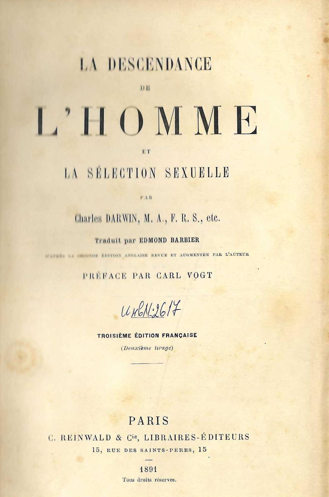  La Descendance De L'homme Et La Sélection Sexuelle 