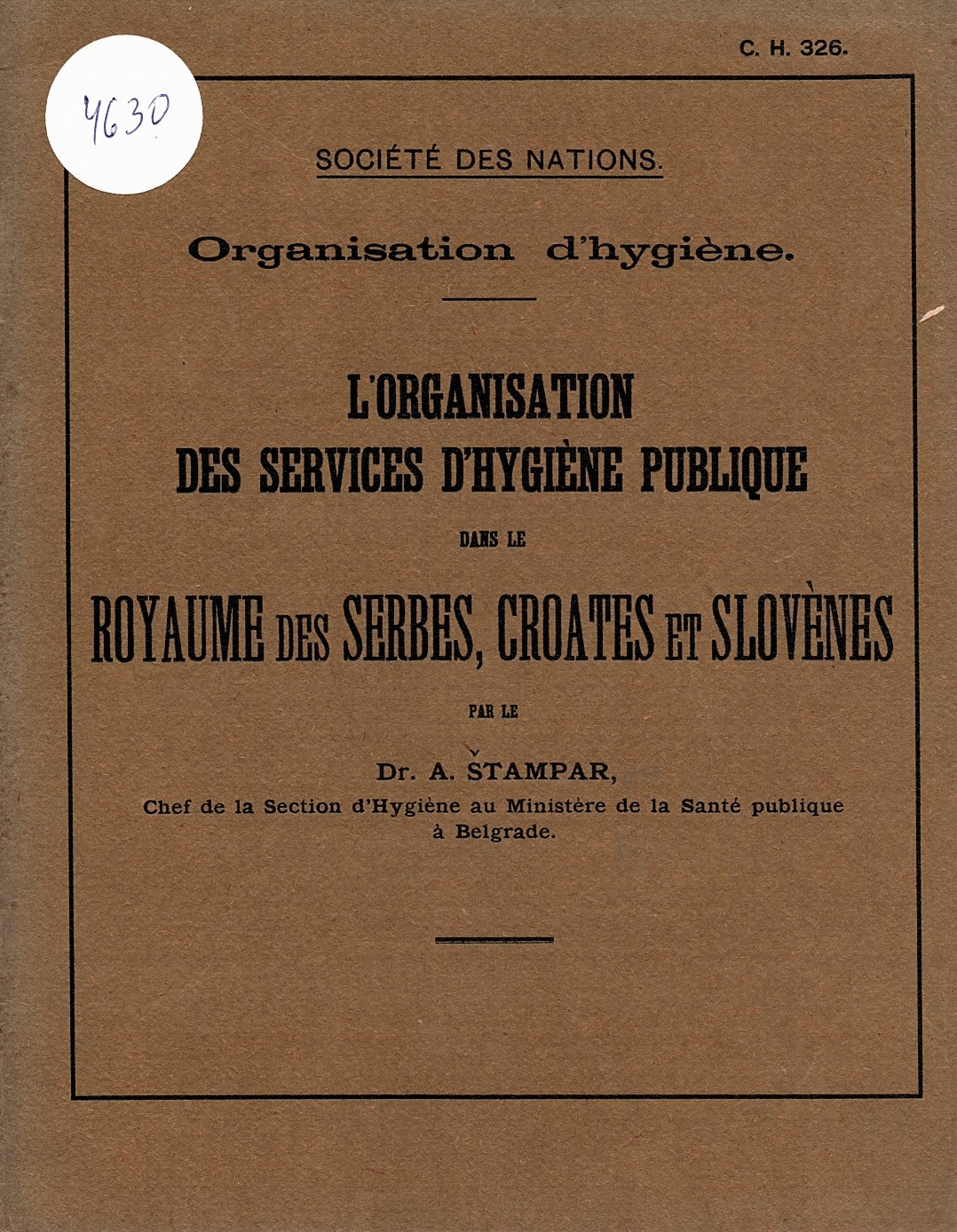  L'Organisation des services d'hygiène publique dans le Royaume des Serbes, Croates et Slovènes